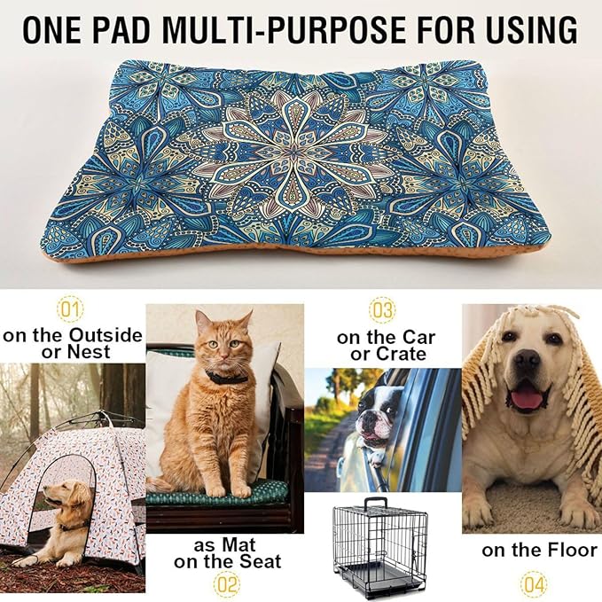 Pet Bed Bohemia Floral Dog Bed Mat Absorbing Non Slip Pad Pet Sleeping Mat for Small, Medium, and Large Dogs Puppy Cat 36 in x 24 in