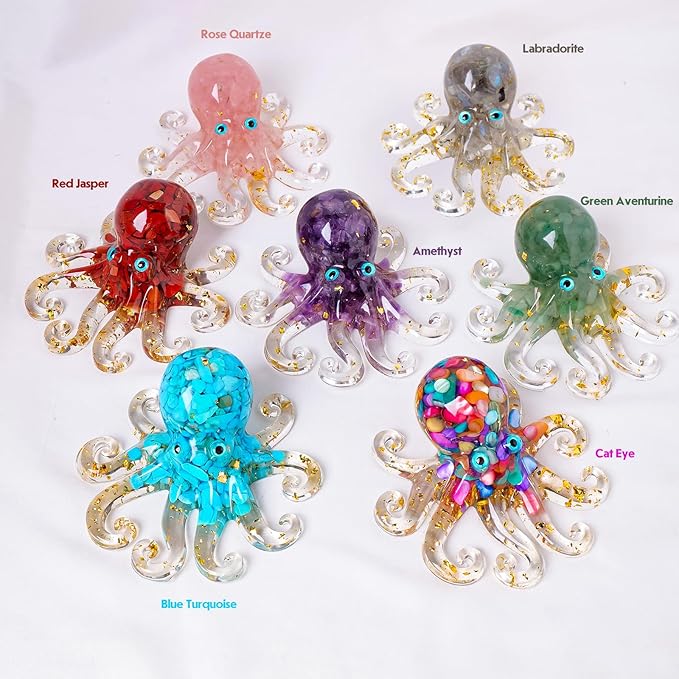 Natural Crystal Green Aventurine Gravel Octopus Resin Marine Animals Fish Tank Decorative Ornaments Statue Healing Home Decor Ladies Gift