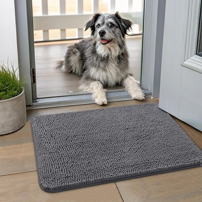 Smiry Dog Door Mat for Muddy Paws 24x16, Absorbent Dirt Trapper, Non-Slip