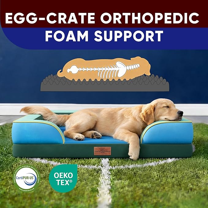 Comfort Expression Orthopedic Dog Bed for Large Dogs 36x27 Inch, Waterproof Egg Crate Foam Large Pet Bed with Removable Bolsters, Dog Couch with Washable Cover & Non-Slip Bottom, Dallas