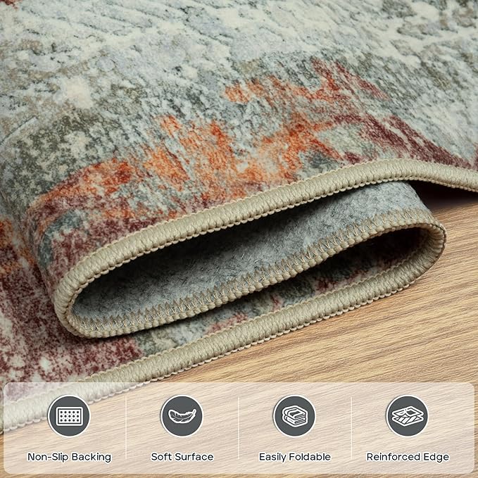 8x10 Area Rugs for Living Room Rug Washable: Modern Large Rug for Dining Room Bedroom Carpet Non Slip 8 by 10 Indoor Abstract Nursery Home Office Red Brown
