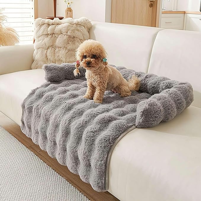 Dream Cloud Pet Sofa Bed for Couch, Fluffy Fuzzy Cozy Washable Couch Cover,Luxurious Cozy Dog CouchBed,Non-Slip Fluffy Plush Dog Sofa Mat for Furniture Protector for Small, Medium Dogs and Cats