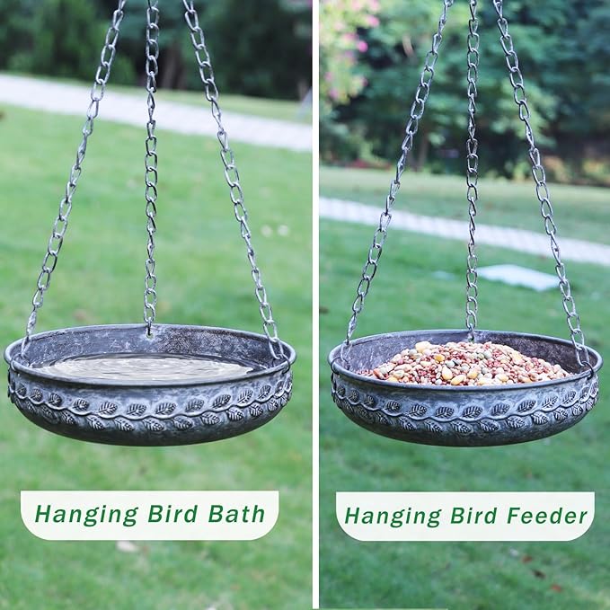 Hanging Bird Baths for Outside,Metal Bird Feeder,Hanging Birdbaths for Outdoors,for Garden Backyard Patio and Deck-Dark Grey