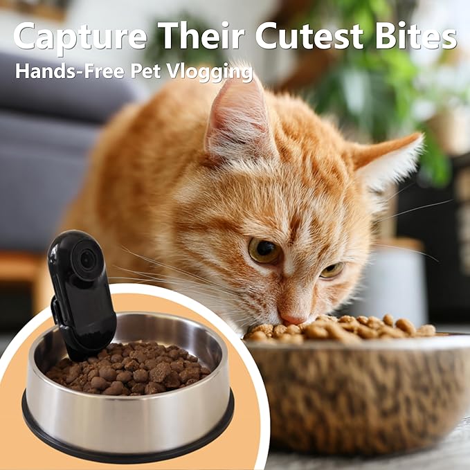 WHALPAW HD 1080P Pet Camera Collar - 64GB Mini Action Cam for Cats/Dogs, Wearable Body Camera with 170° Lens & Adjustable Clip, No WiFi Needed (Black 64G)