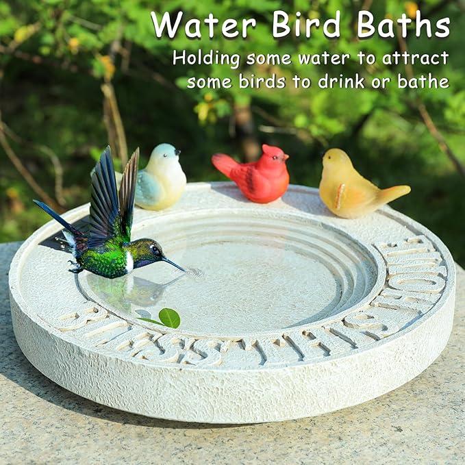 MUMTOP Bird Baths for Outdoors, Outdoor Garden Birdbath Bowl Resin Bird Baths and Feeder with Solar Birds Ornament for Outside Yard Table Decor