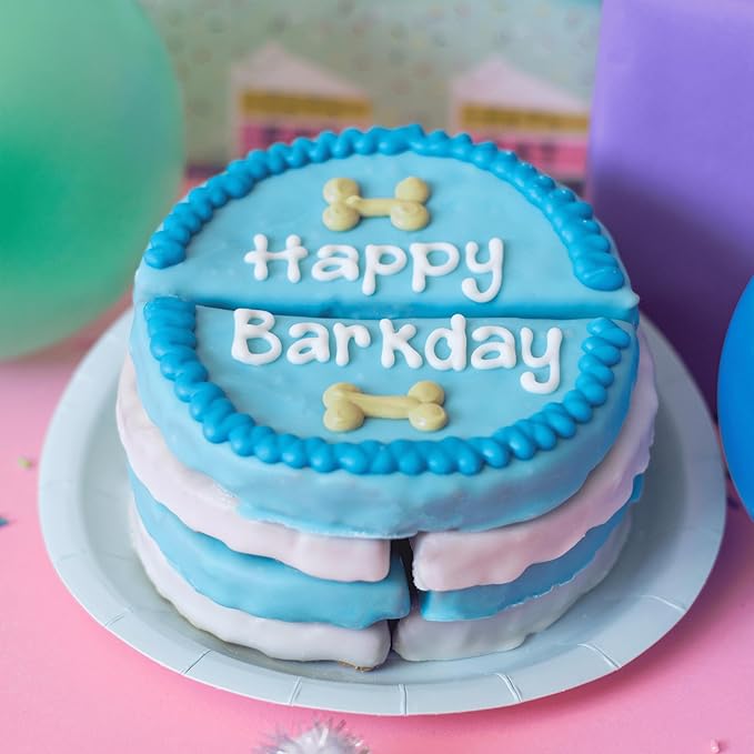 Wufers Dog Birthday Cake – Giant Shareable Happy Barkday Decorated Dog Treat, Soft-Baked 8-Piece Cookie Cake for Dogs, Made in North America (Blue - Birthday Cake)