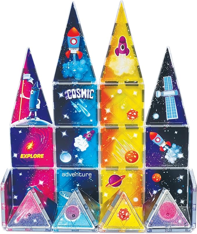 CreateOn Crayola Cosmic Magnetic Tiles, Building Set for Kids, Magnetic Building Toys for Kids, STEM Learning Toys for Boys and Girls Ages 3 and Up, 40-Piece Set (Cosmic)