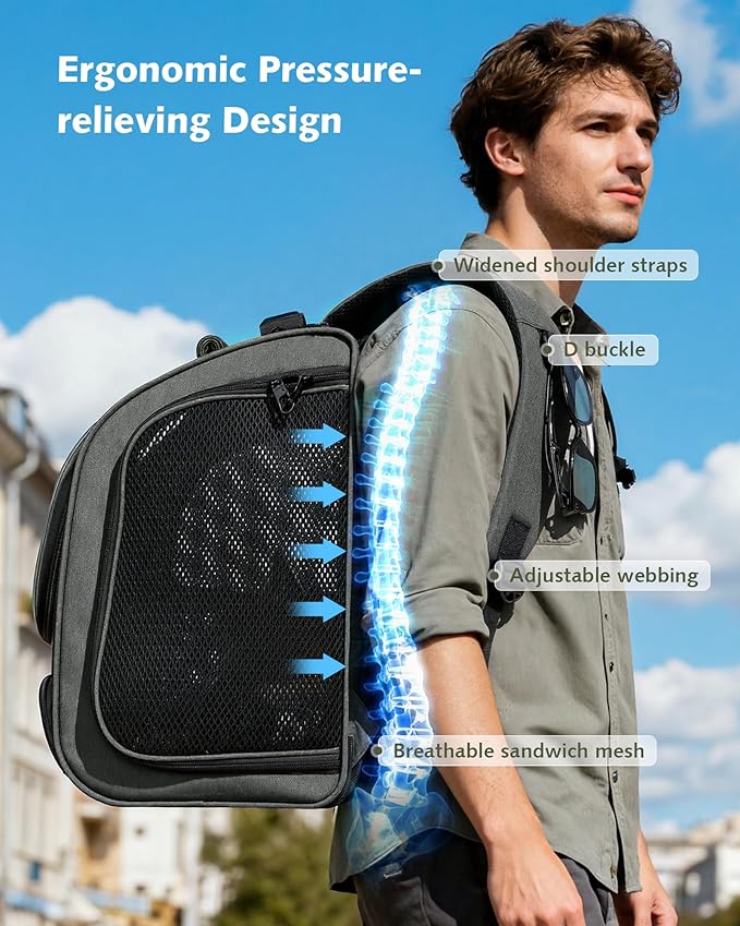 Pecute Cat Backpack Carrier Expandable, Large Space Cat Bubble Backpack, Breathable Cat Carrier, Shaded Dog Backpack Carrier for Travel, Hiking, Suitable for Shopping, and Vet, Gray