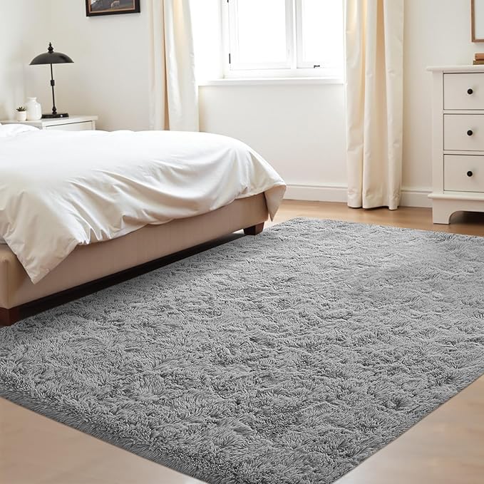 4x6 Area Rug for Living Room: Fluffy Shag Soft Washable Rugs Fuzzy Plush Indoor Carpet for Bedroom Nursery Playroom Dorm Kids Girls Boys Room (Grey, 4'x6')