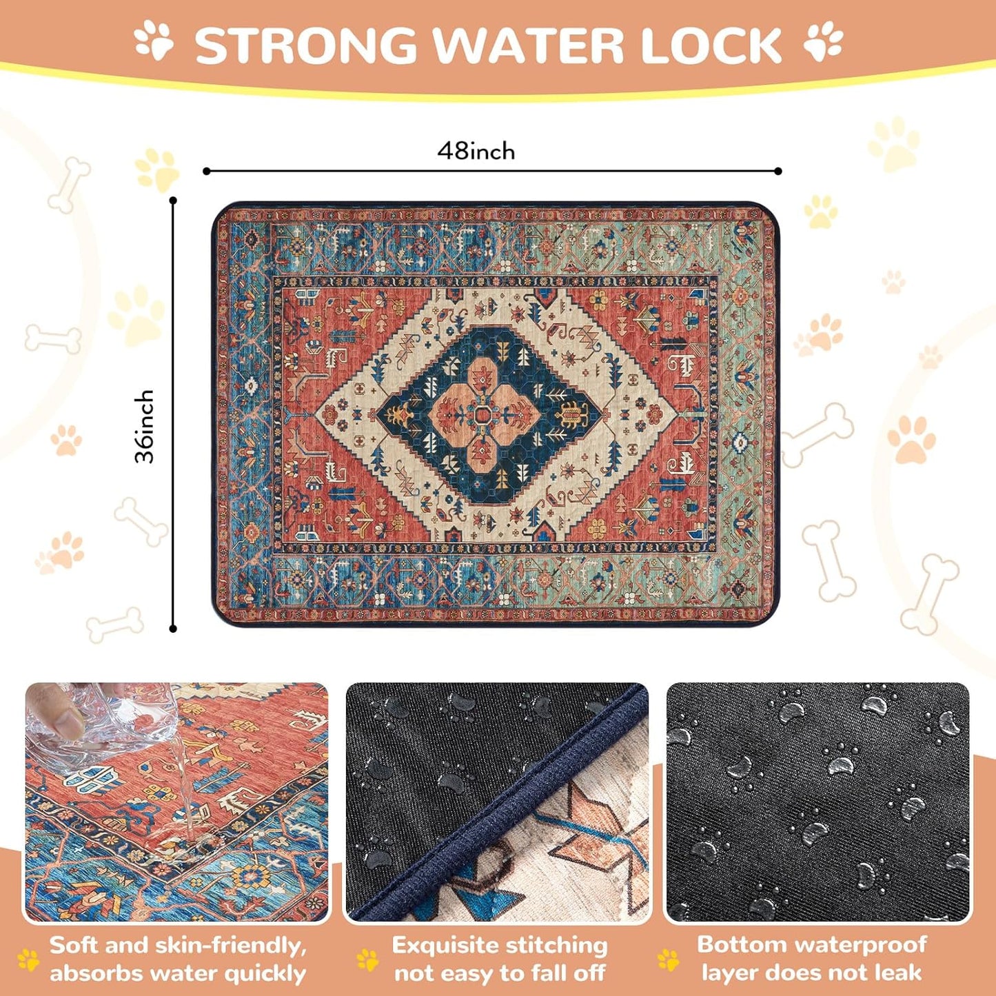 Lahome Reusable Washable Puppy Pads - 2 Pack Super Absorbent & Waterproof Dog Training Mats for Potty, Crate and Floor - Leakproof Pee Pads with Non-Slip Backing (Red, 36"x48")
