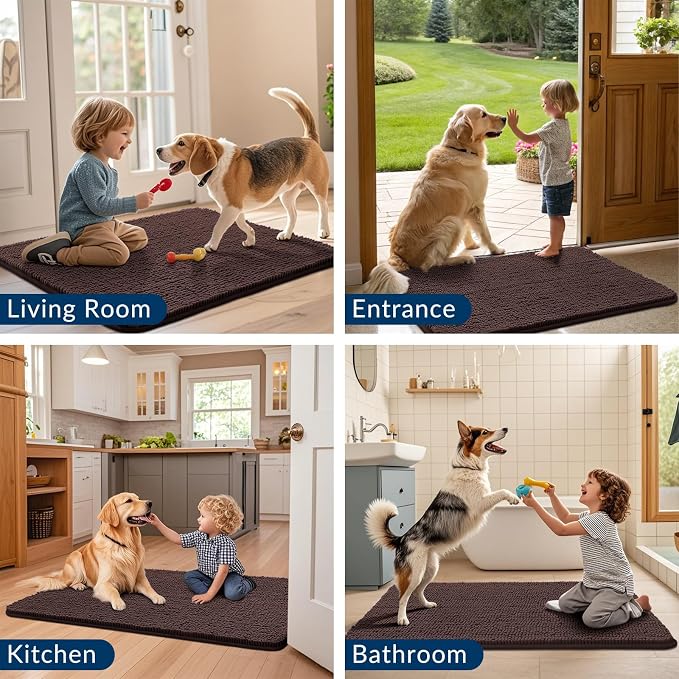 Smiry Dog Door Mat for Muddy Paws 34x21, Absorbent Dirt Trapper, Non-Slip