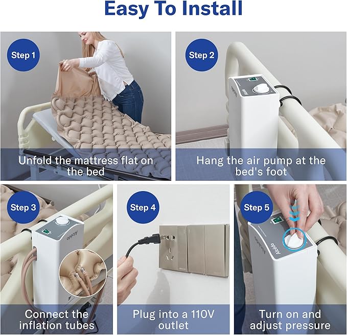 Alcedo Alternating Air Pressure Mattress Pad for Bed Sore and Ulcer Prevention, Hospital & Home Use Medical Mattress Topper for Bedridden Patient, Adjustable Ultra Quiet Pump and Waterproof Cushion