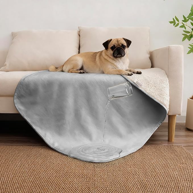 Waterproof Dog Blanket for Medium Dog, Leak Proof Pet Couch Sherpa Throw Blankets for Cat, Reversible Sofa Bed Protector Machine Washable-30 x40,Darkgrey