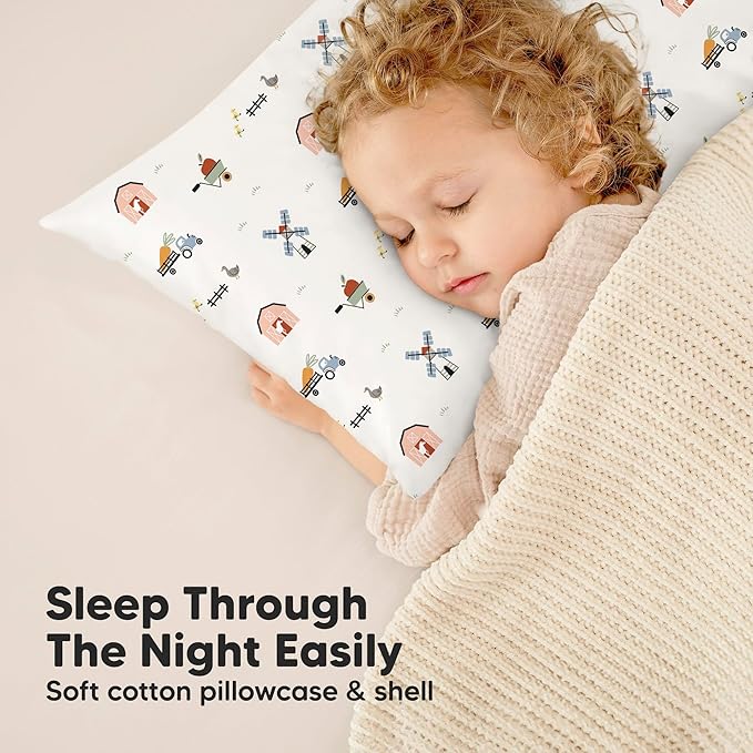 KeaBabies Toddler Pillow with Pillowcase, Jumbo 14X20 - Soft Organic Cotton Toddler Pillows for Sleeping - Machine Washable - Perfect for Travel, Toddler Bed Set (KeaSafari)