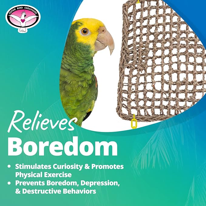 Super Bird Creations SB50008 Seagrass Mat for Cage Decor, Pet Enrichment and Boredom Relief - Versatile Toy-Making Base - Ideal for Parrots - Small to Large Birds & Reptiles - 7"x12" (3 Pack)
