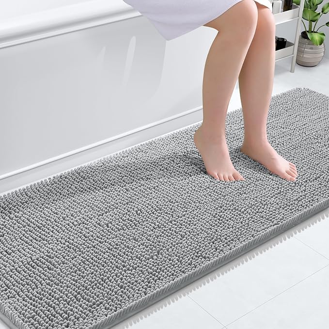 OLANLY Bathroom Runner Rugs 70x24, Soft Absorbent Chenille Bath Rugs, Rubber