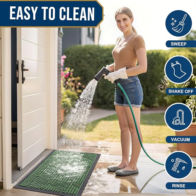 Smiry Front Door Mat Outside Entrance, Heavy Duty Sturdy Natural Rubber Doormat
