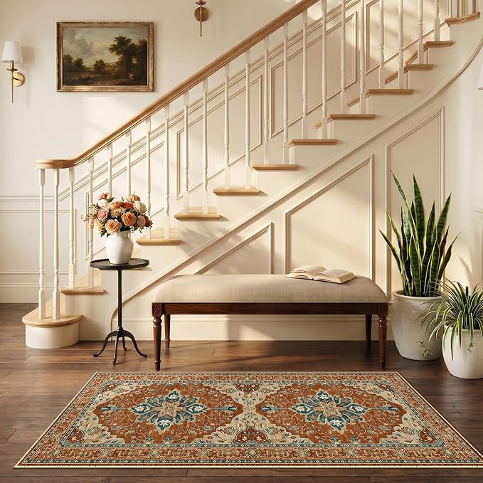 RELEANY Area Rugs Runner 2'6"x5' Washable Non-Slip, Floral Vintage Distress