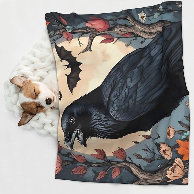 Waterproof Dog Blanket Soft Pet Blanket for Puppy Cat, Fleece Cat Throw Blankets for Furniture Bed Couch Sofa Reversible - Moonlit Crow Blossoms