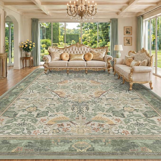Floral Washable Large Rugs for Bedroom 10x14
