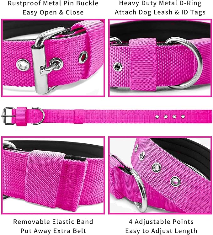 Heavy Duty Tactical Dog Collar - 1.5" Width Military Durable Thick Nylon with Adjustable Metal D Ring & Buckle Working Training K9 Collar for Medium Large Dogs (XL(23"-26"), Hot Pink)