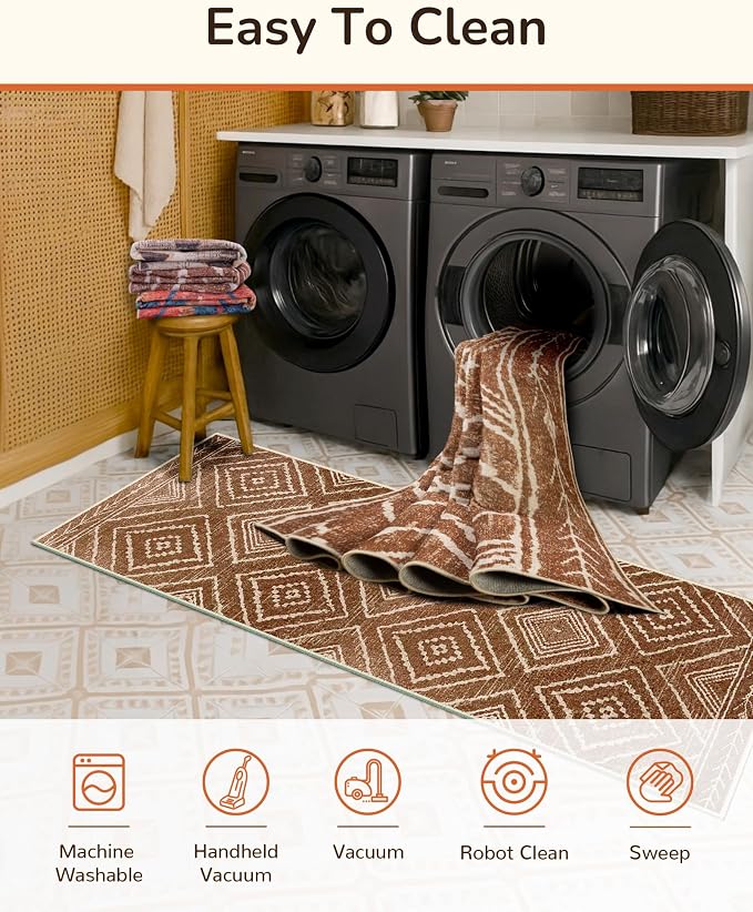 BESTSWEETIE Area Rug 2x8 Rug Machine Washable Non-Slip Low Pile Print Pattern