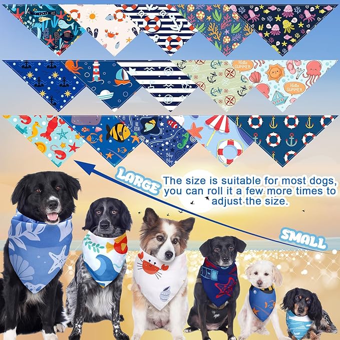 150 Pcs Ocean Dog Bandanas Bulk Summer Pet Bibs Triangle Ocean Themed Pet Scarf Bandanas for Medium Large Dogs Birthday Summer Beach Costume Decoration