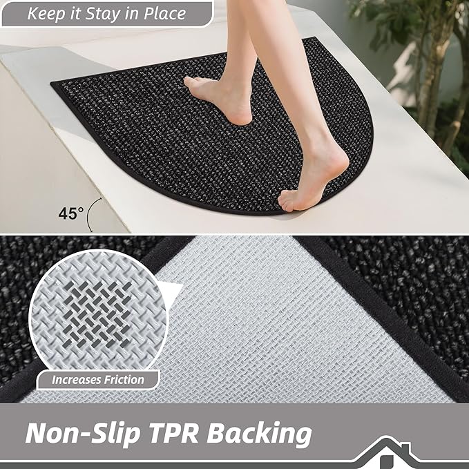 BEQHAUSE Dirt Trapper Door Mat 17" x 30" Half Circle Non Slip Washable Doormats