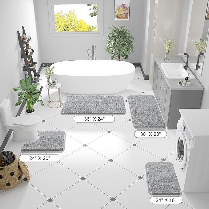 OLANLY Large Bathroom Rugs 59x35, Extra Soft Absorbent Chenille Bath Rugs