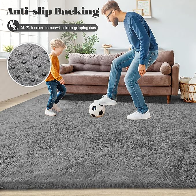 5x8 Area Rug for Living Room: Fluffy Shag Soft Washable Rugs Fuzzy Plush Indoor Carpet for Bedroom Nursery Playroom Dorm Kids Girls Boys Room (Dark Grey, 5'x8')
