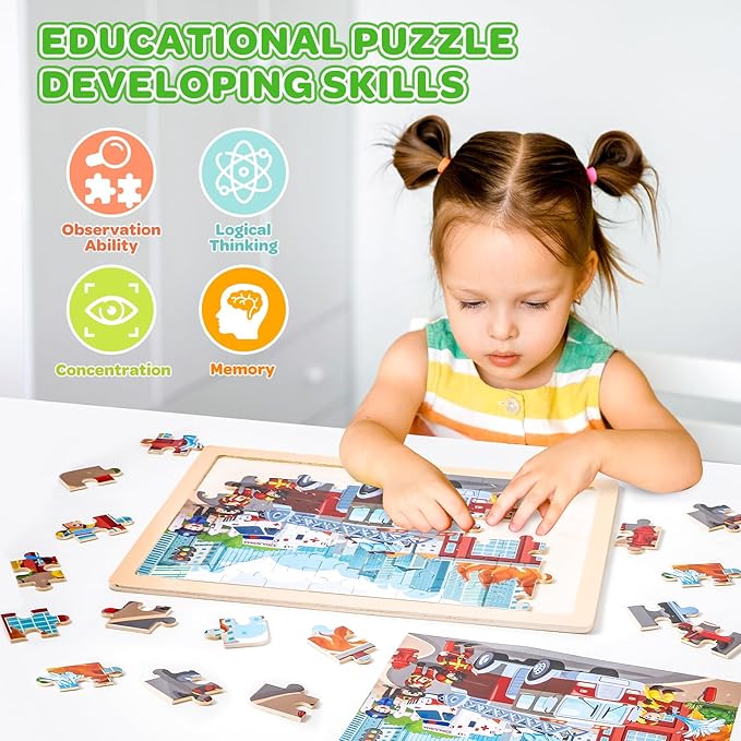 Wooden Puzzles for Kids Age 3 4 5 Year Old, 6 Pack 60 Pcs Toddler Jigsaw Puzzles for Girl Boy Animals Space Activities Preschool Learning Educational Birthday Gift Travel Autistic Wooden Toys