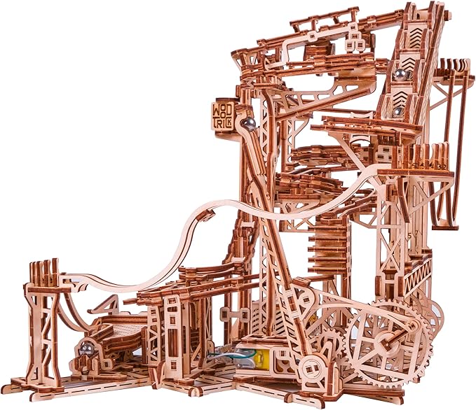 Wood Trick Wooden Marble Run Spiral Electric Motorized - Wooden 3D Puzzles for Adults and Kids to Build - 13x13 - Roller Coaster Mechanical Wooden Model Kits for Adults and Teens to Build
