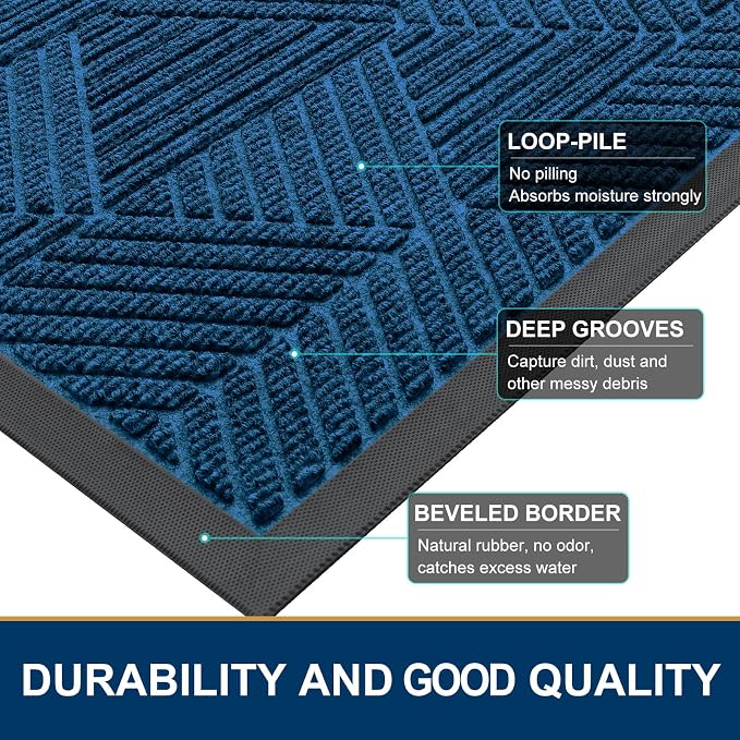 Smiry Front Door Mat Outside Entrance, Heavy Duty Sturdy Natural Rubber Doormat