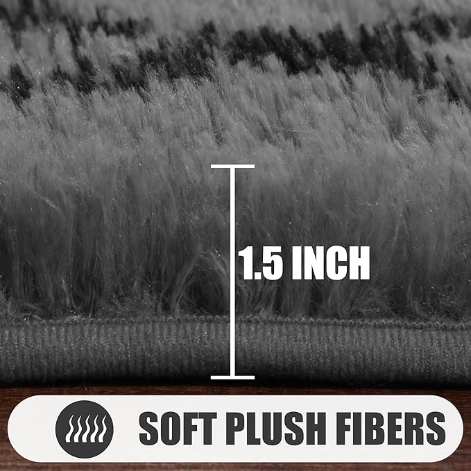 ONASAR 6x9 Area Rugs for Living Room Bedroom, Washable Large Fluffy Grey and Black Throw Rug, Geometric Soft Plush Shaggy Fuzzy Floor Carpet for Nursery Kids Girls Boys Teen Dorm Home Office Decor