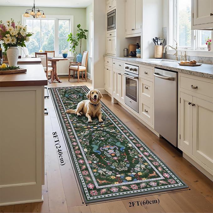 HEBE Washable Hallway Runner Rug 2'x 8' Non Slip Kitchen Rugs Runner, Low Pile