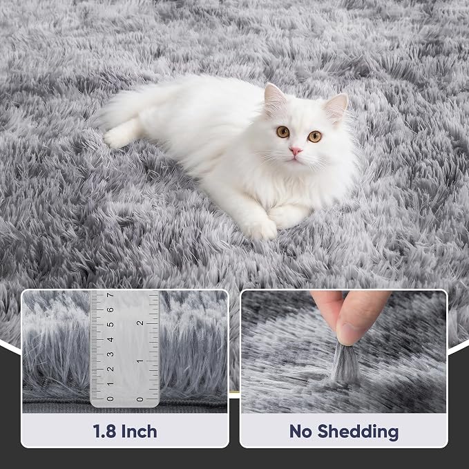 Area Rug for Living Room Bedroom: 6x9 Light Grey Soft Fluffy Shag Upgrade