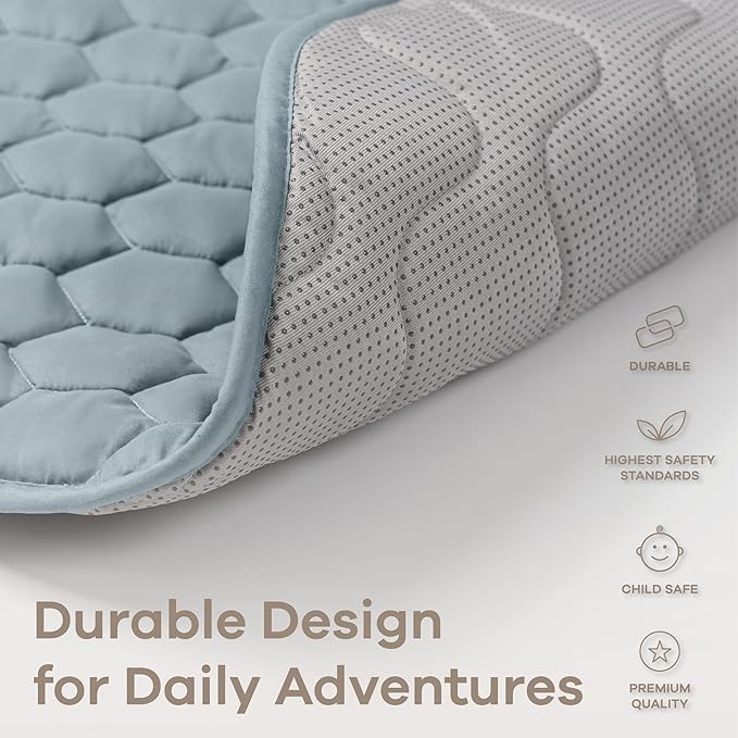 Comfy Cubs Rectangle Kids Play Mat - Large 60 x 96 inches Soft Quilted Baby Floor Mat with Non-Slip Bottom - Plush Design for Toddlers' Playtime and Relaxation - Comfortable and Durable - Pacific Blue