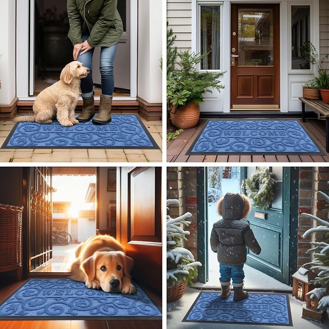 Smiry Welcome Door Mat Outside Entrance, Heavy Duty Trap Dirt and Moisture Easy