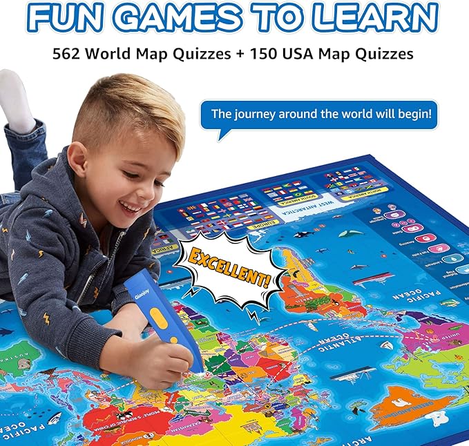Bilingual Interactive for Kids Talking USA Map World Map for Kids Learning, Geography Toys Games Educational Electronic Map Personalized Gift/Toys for 4 5 6 7 8 9 10 Year Old Girls/Boys