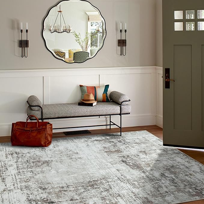 6x9 Area Rugs for Living Room Rug Washable: Modern Rug for Dining Room Bedroom Carpet Non Slip Low Pile 6 by 9 Indoor Abstract Nursery Home Office Brown Grey