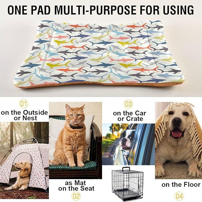 Pet Bed Shark Colorful Dog Bed Mat Absorbing Non Slip Pad Pet Sleeping Mat for Small, Medium, and Large Dogs Puppy Cat 36 in x 24 in