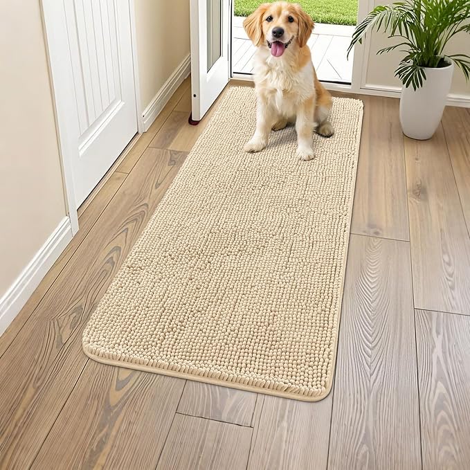 Smiry Dog Door Mat for Muddy Paws 47x17, Absorbent Dirt Trapper, Non-Slip