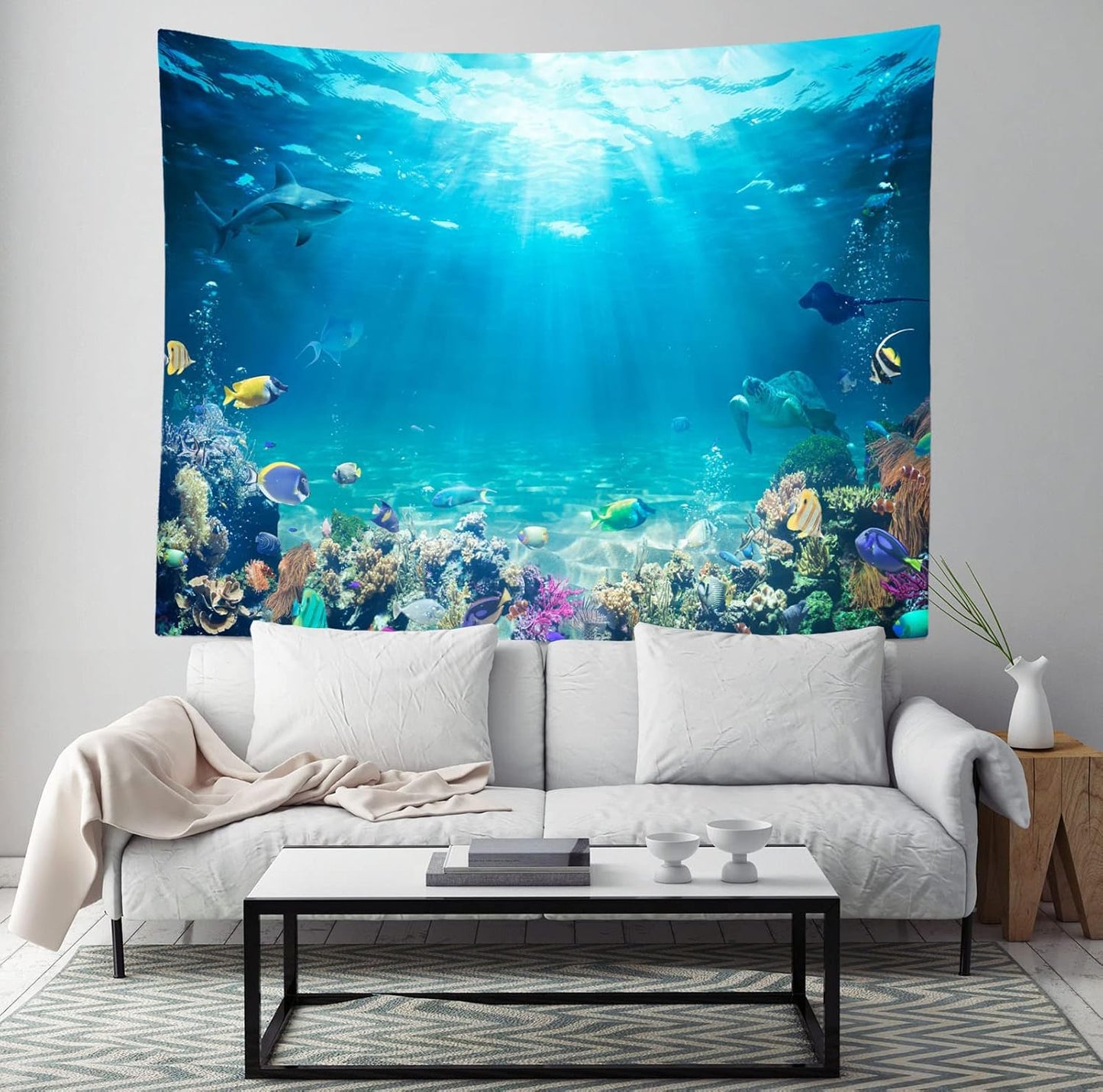 Loccor Underwater World Tapestry Blue Ocean Wall Hanging Under the Sea Coral Reef Wall Tapestry 80X60 Inches Tropical Fish Tank Undersea Tapestries Marine Wall Art for Bedroom Living Room Dorm Decor
