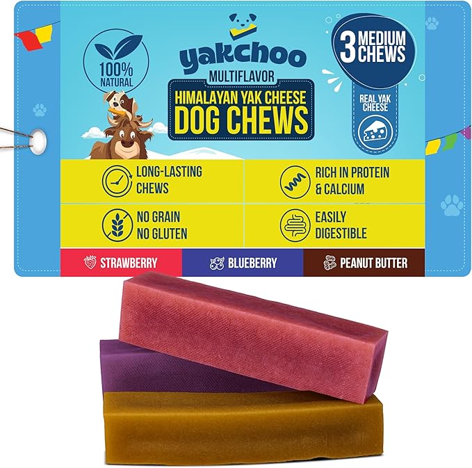 Himalayan Yak Chews for Dogs – Blueberry, Strawberry & Peanut Butter | Medium Bars 70g (Pack of 3) | 100% Natural, Long-Lasting, Protein & Calcium Rich Treats for All Breeds