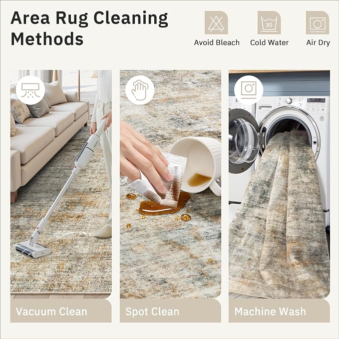 Soalmost Abstract Rug 5x7 Machine Washable Area Indoor Orange Low Pile Non-Slip