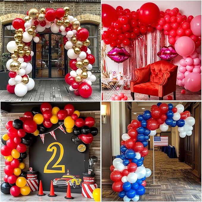 RUBFAC 129pcs Red Balloons Different Sizes 18 12 10 5 Inch for Garland Arch, Premium Latex Balloons Red Birthday Decorations Wedding Valentine's Day Baby Shower Party Decor