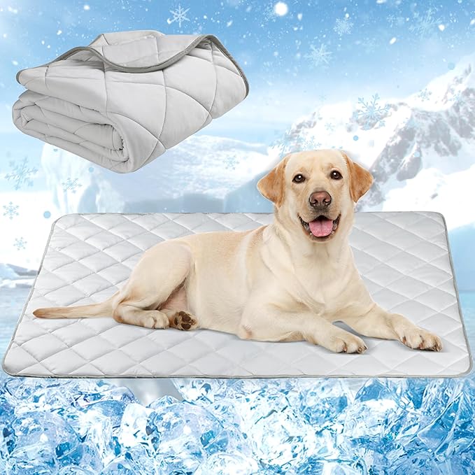 Langsprit Dog Cooling Mat, Washable Dogs Cats Pet Non-Toxic Cooling Pads Summer Sleeping Kennel Mats，Pet Self Cool Ice Blanket for Indoor & Outdoor Dog Beach Essentials Light Gray Small