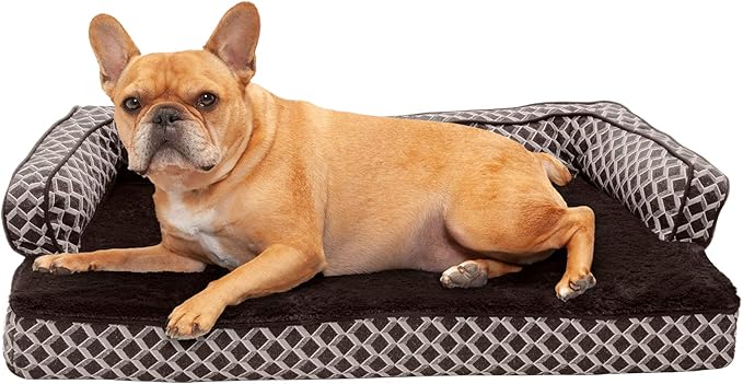 Furhaven Memory Foam Dog Bed for Medium/Small Dogs w/ Removable Bolsters & Washable Cover, For Dogs Up to 35 lbs - Plush & Woven Decor Comfy Couch Sofa - Diamond Brown, Medium