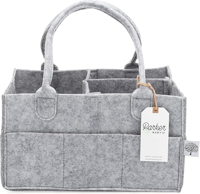 Parker Baby Diaper Caddy - Nursery Storage Bin and Car Organizer for Diapers and Baby Wipes - Gray, Regular