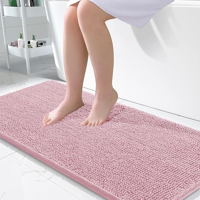 OLANLY Bathroom Runner Rugs 47x24, Soft Absorbent Chenille Bath Rugs, Rubber